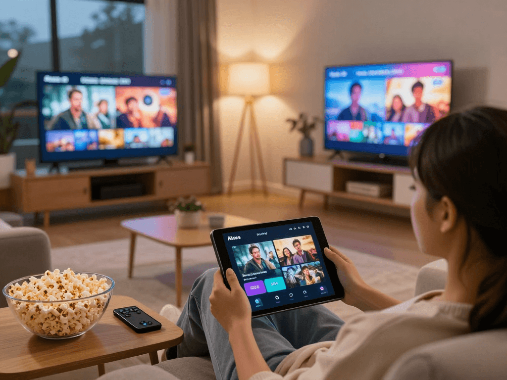 Regarder des films et séries en streaming avec Atlas pro dans un salon confortable.