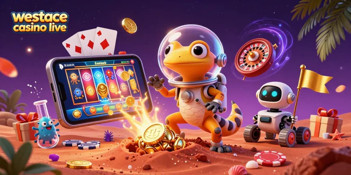 Jouer au westace casino live avec une illustration dynamique et colorée de l'univers ludique