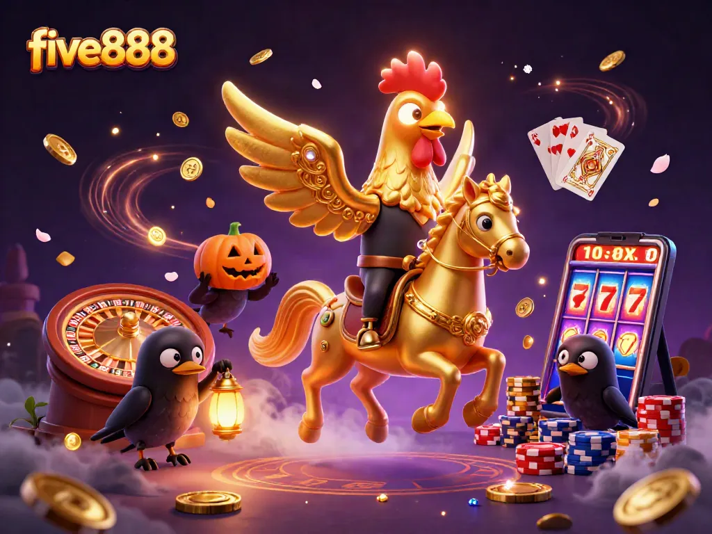 Experience thrilling moments at five888 casino featuring dynamic characters, golden coins, and immersive slot machines.