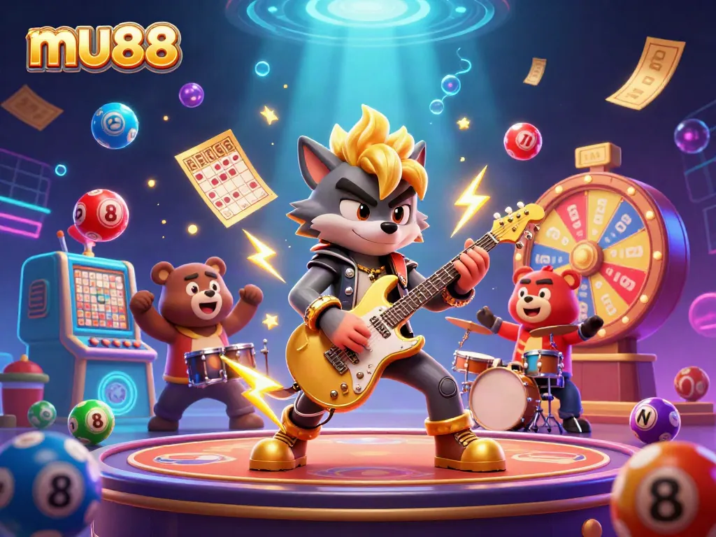 Experience the excitement of mu88 with vibrant casino-themed characters and elements in a dynamic atmosphere.