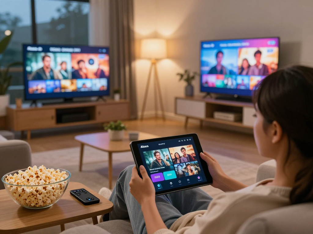 Regarder des films et séries en streaming avec Atlas pro dans un salon confortable.